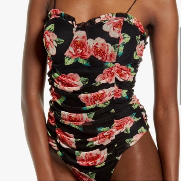Leith Sweetheart Neck Floral Black Mesh Bodysuit - Picture 4 of 4